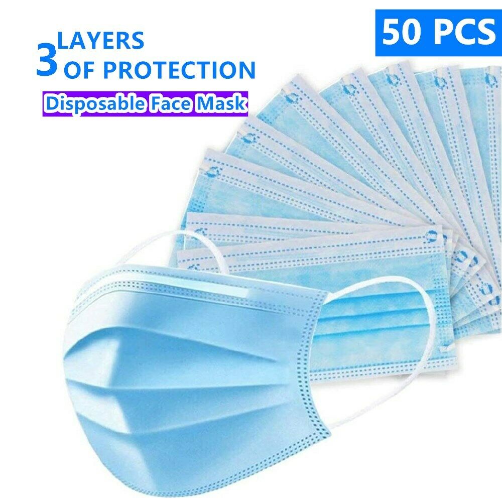 50 Pcs 3-ply Disposable Face Mask Non Medical Surgical Earloop Mouth Dust Cover