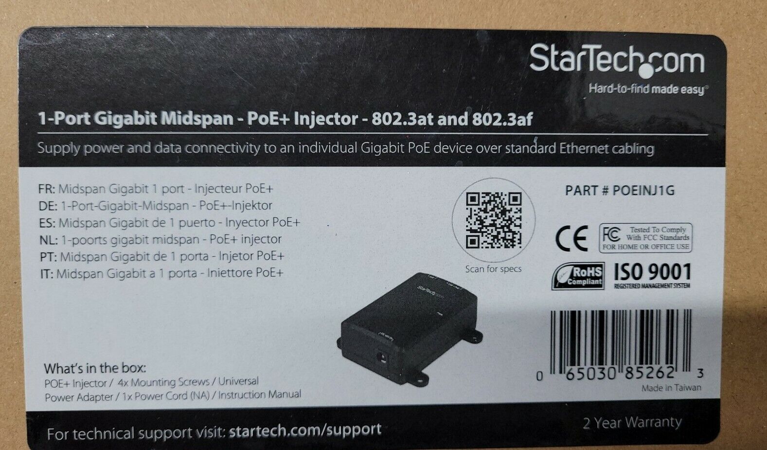 Startech.com Poeinj1g Supply Power And Data Connectivity To An Individual Gig...