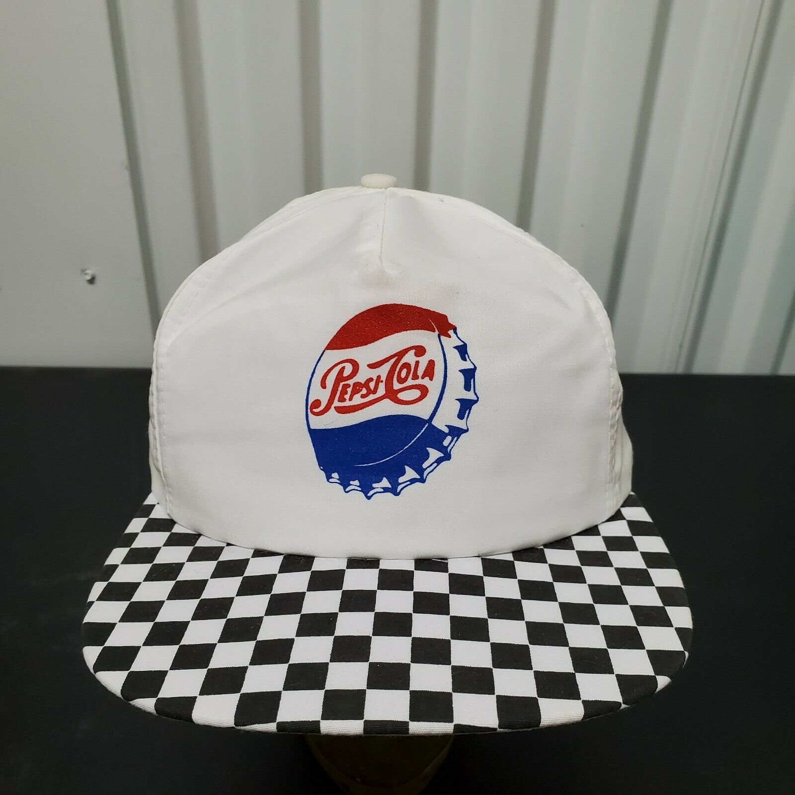 Vtg Pepsi Cola Snapback Trucker Hat Cap Checkered Brim Katl Sportscap