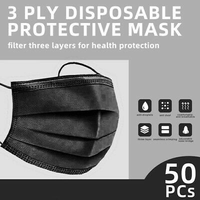 [black]3-ply Disposable Face Mask[50 Pcs]non-medical Surgical Face Cover Laship