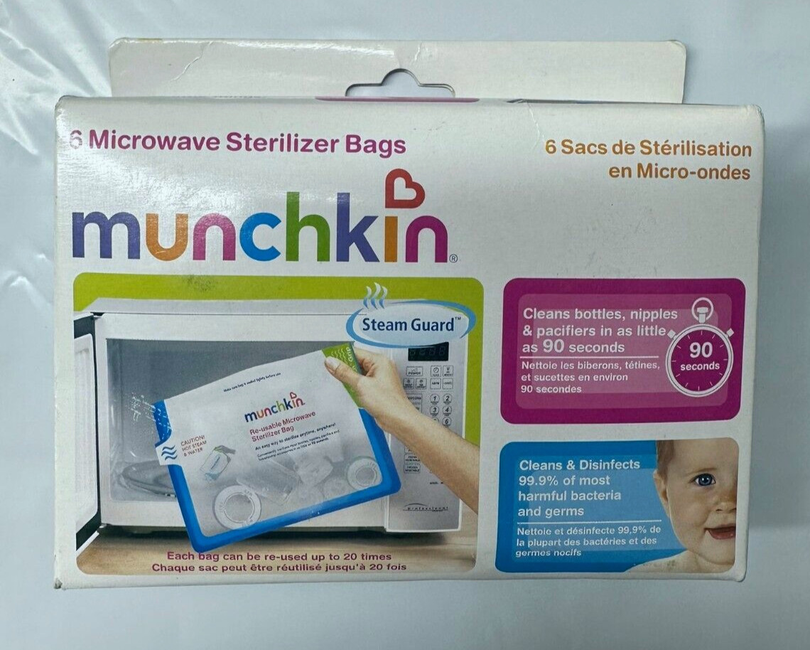 Munchkin Microwave Sterilizer Bags 6 Bags - Reusable 20 Uses Per Bag New