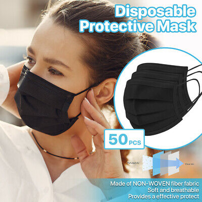 [black] 50 Pcs Disposable Face Masks 3-ply Non Medical Surgical Earloop Cover