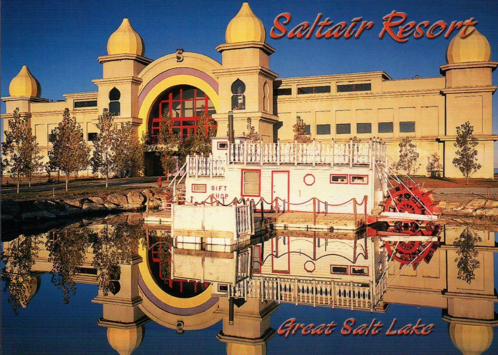 Saltair Resort, Great Salt Lake Utah, Sunrise, Water Reflection, City - Postcard