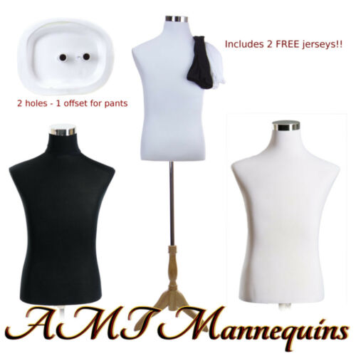 18/38/32" Male Mannequin Dress Form+ Stand,+2 Jerseys, White/black Torso-mf-102r