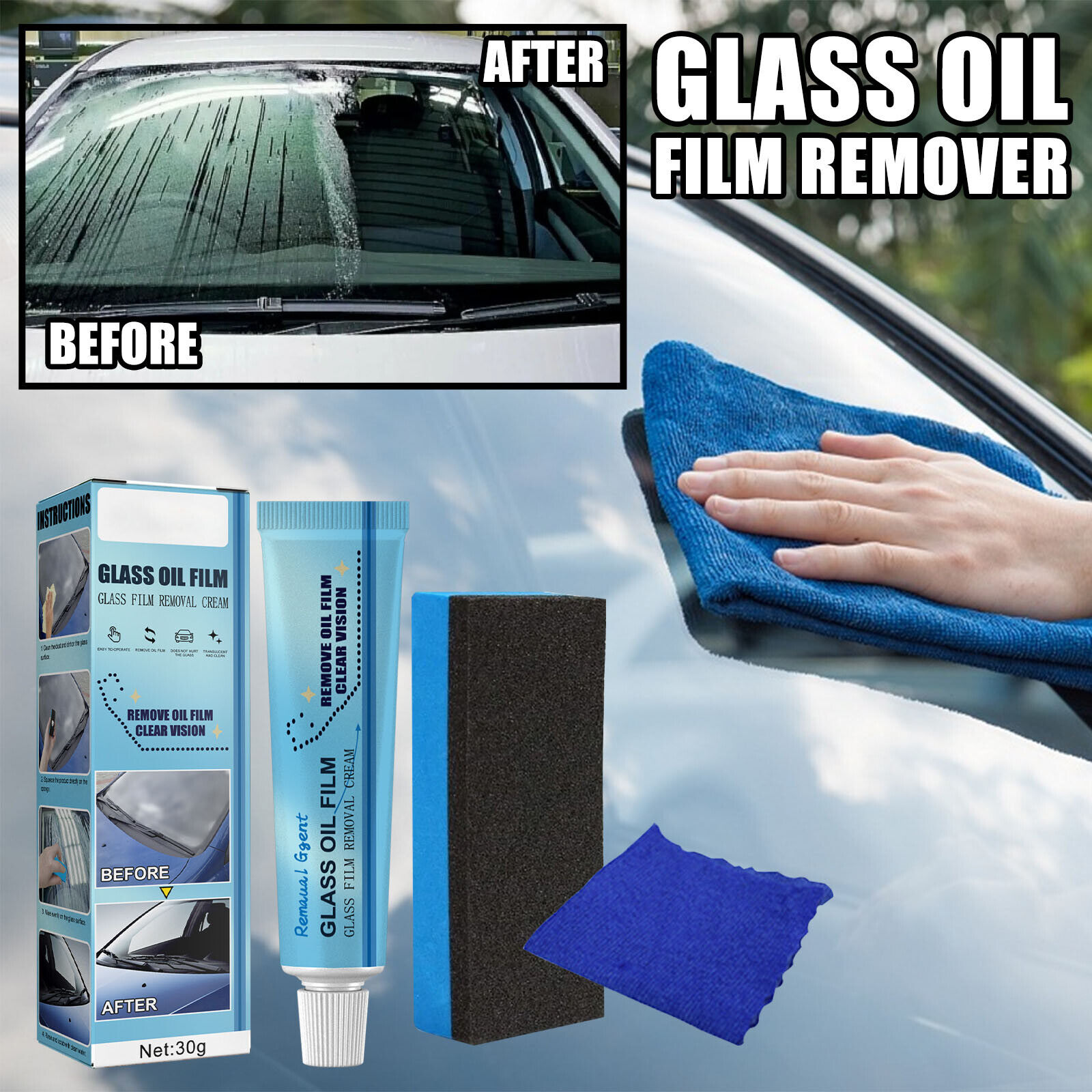 Car Glass Oil Film Cleaner And Long Term Glass Oil Film Removing Paste Glass