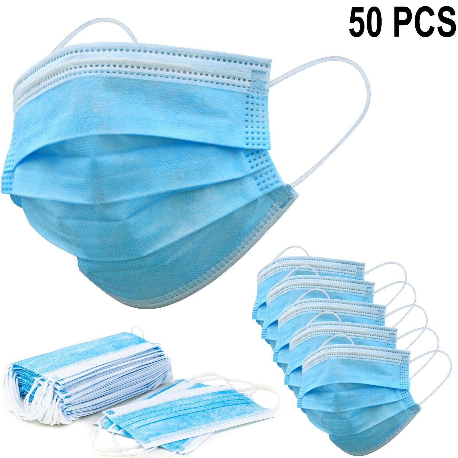 50 Pcs Face Mask Non Medical Surgical 3-ply Ear Loop Disposable Mouth Cover
