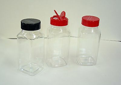 16 Oz Clear Square Spice Bottle  Jars With Red Or Black Caps U-pick
