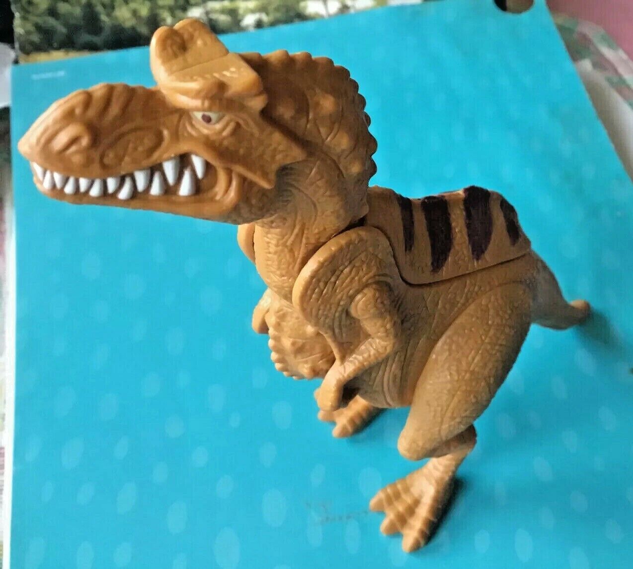 T-rex Dinosaur With 2 Heads That Flip Down And Change 7in Long Orange Jurassic