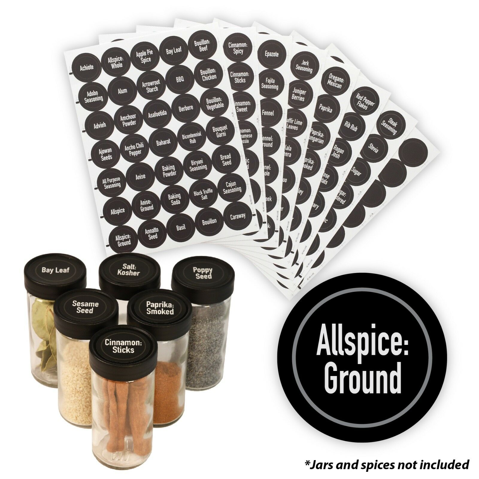 Allspice 315 Preprinted Water Resistant Round Spice Jar Labels Set 1.5"-