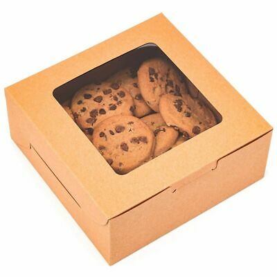 50x Kraft Pastry Bakery Box With Window For Cookies Cupcakes Donuts Muffins