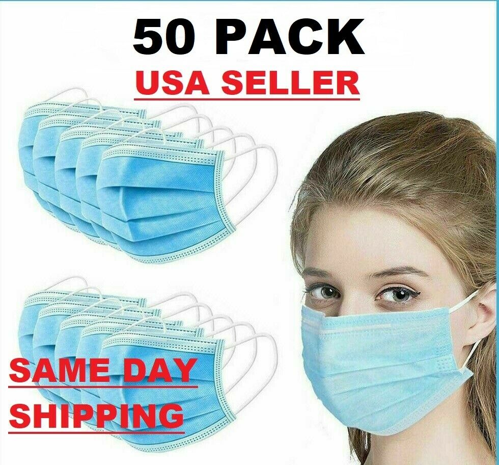 50 Pcs Face Mask Non Medical Surgical Dental Disposable 3-ply Mouth Cover