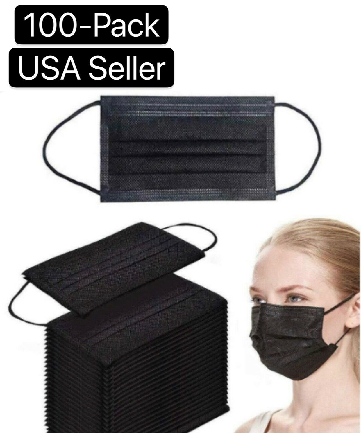 50/100 Pcs Black Face Mask Mouth & Nose Protector Respirator Masks Usa Seller