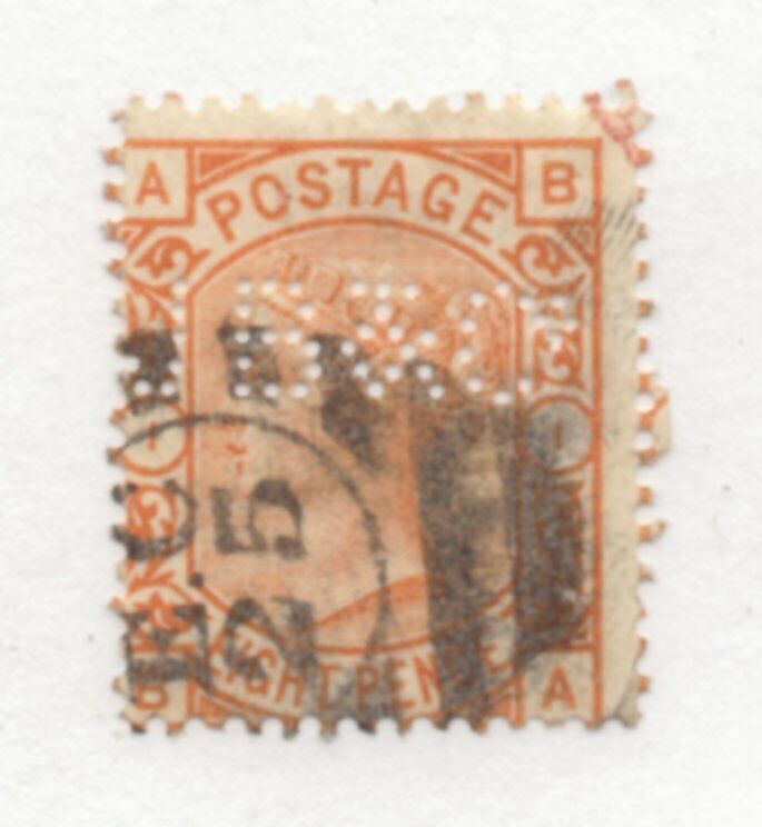 Great Britain - Sg# 156 Used (perfin) / 8p Orange    -    Lot 1021489