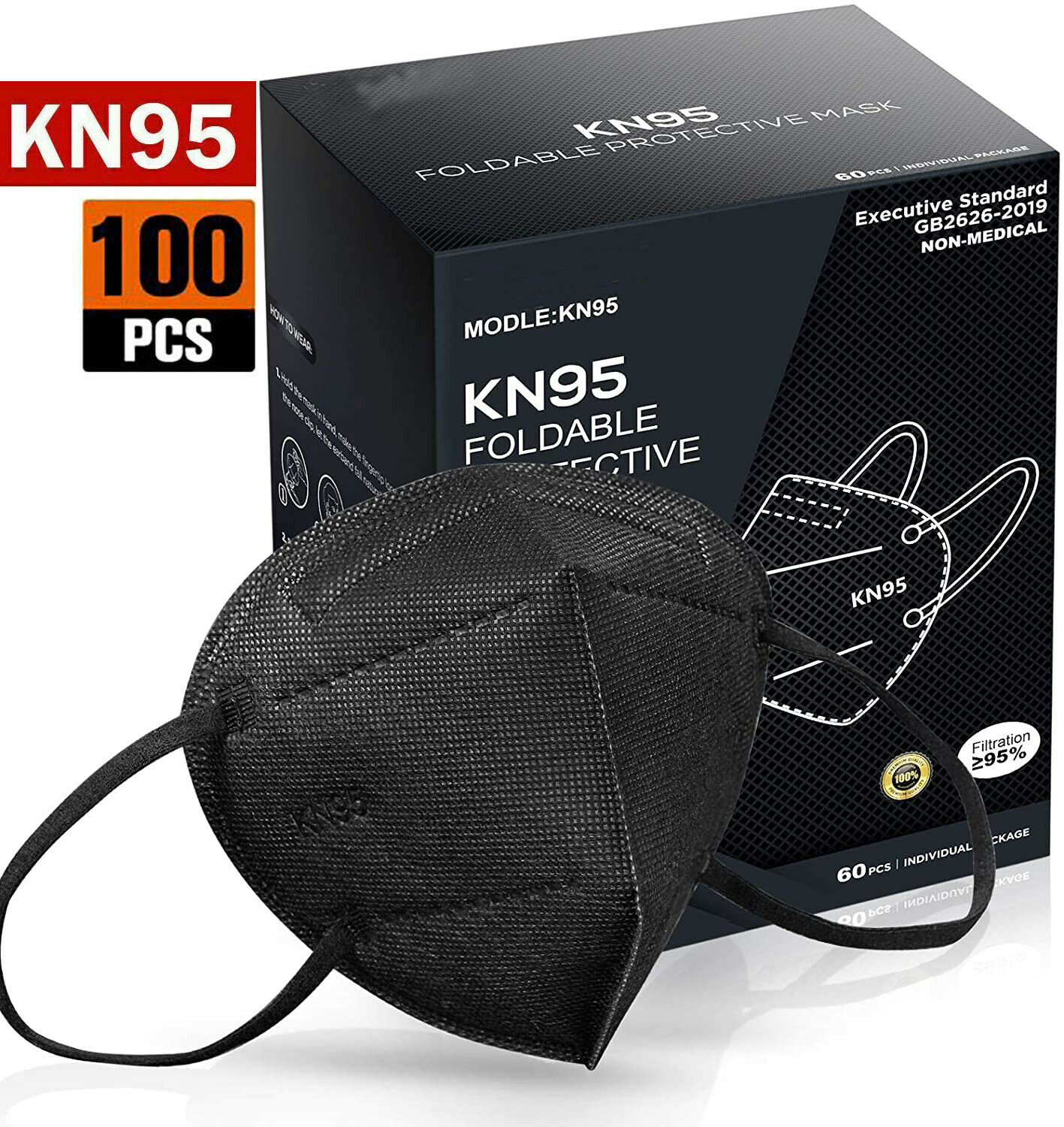 100/200 Pcs Black Color Kn95 Protective 5 Layer Face Mask Disposable K N95 Marks