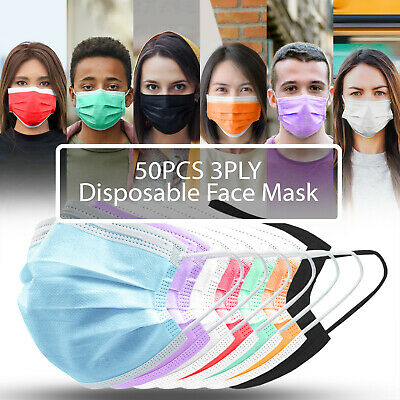 50pcs 3ply Protective Face Mask Disposable Non Medical Surgical Dust Mouth Cover