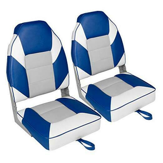 A Pair Of Deluxe High Back Folding Fishing Boat Seat (2 Seats) White/grey/blue